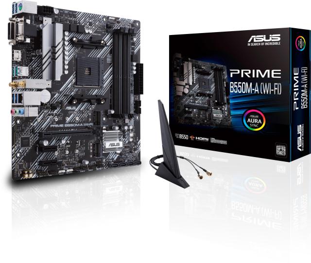 Дънна платка Asus PRIME B550M-A WIFI II, AM4, 4x DDR4, 4x SATA 6Gb/s, 2x M.2, Wi-Fi+BT, HDMI, DVI, VGA, Micro ATX