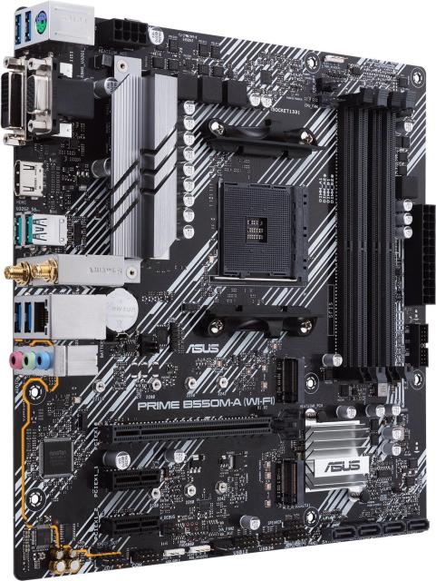 Дънна платка Asus PRIME B550M-A WIFI II, AM4, 4x DDR4, 4x SATA 6Gb/s, 2x M.2, Wi-Fi+BT, HDMI, DVI, VGA, Micro ATX