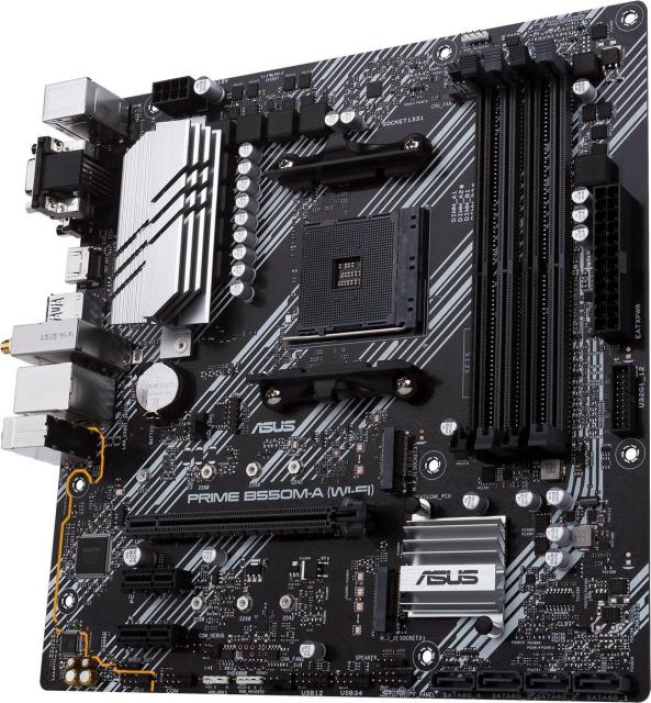 Дънна платка Asus PRIME B550M-A WIFI II, AM4, 4x DDR4, 4x SATA 6Gb/s, 2x M.2, Wi-Fi+BT, HDMI, DVI, VGA, Micro ATX