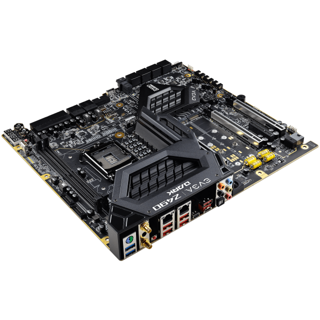 Дънна платка EVGA Z490 DARK K/NGP/N Edition, Z490, LGA1200, 2 x DDR4, PCI-E 3.0 (miniDP)(SLI), 8x SATA 6Gb/s, 2x M.2, 1x USB 3.2 Gen 2 Type C, 5x USB 3.2 Gen 2, Wi-Fi 6, Bluetooth, E-ATX