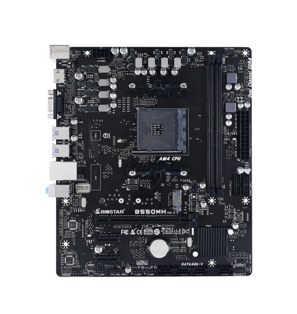 Дънна платка BIOSTAR B550MH, B550, AM4, 2 x DDR4, 4 x SATA III, M.2, (VGA, HDMI, 4 x USB 3.2, 2 x USB 2.0, LAN), Ver 6.0, Micro ATX