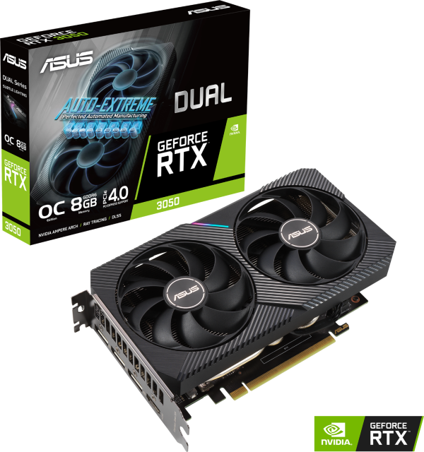 Видеокарта ASUS Dual GeForce RTX 3050 OC Edition PCIE 4.0, 8GB GDDR6 128-bit, DisplayPort, HDMI