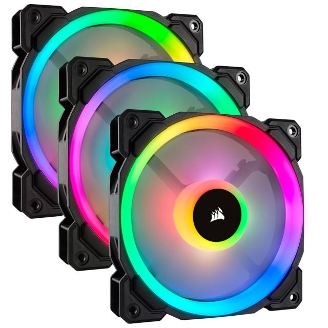 Вентилатори Corsair LL120 RGB, 3 Fan комплект, с включен контролер Lightning Node PRO, Черен