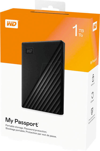 Външен диск Western Digital My Passport, 1TB, 2.5" (6.35 cm), Black, USB 3.2