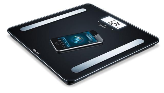 Везна Beurer BF 600 BT diagnostic bathroom scale in pure black, Weight, body fat, body water, muscle percentage, bone mass, AMR/BMR calorie display; BMI calculation; White illuminated display; Bluetooth; 180 kg / 100 g