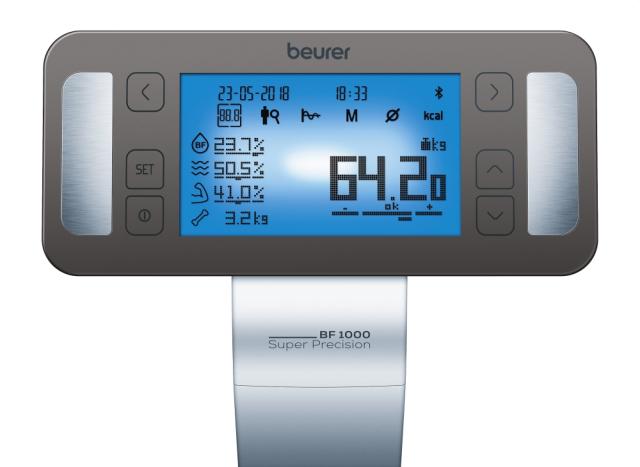 Везна Beurer BF 1000 Super Precision, diagnostic bathroom scale, Weight, body fat, body water, muscle percentage, bone mass, AMR/BMR calorie display; Bluetooth; 200 kg / 50 g