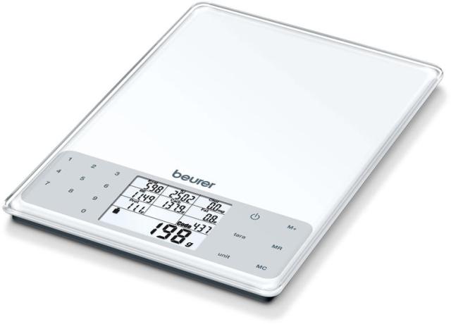 Везна Beurer DS 61 nutritional analysis scale; Nutritional and energy values for 950 saved foods (kcal, kJ, fat, bread units, protein, carbohydrates and cholesterol) and space for 50 customisablememory spaces; 5 kg / 1 g
