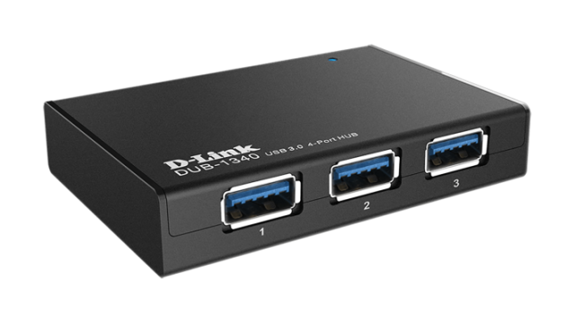 USB хъб D-Link DUB-1340, 4 x USB 3.0, с захранване, Черен