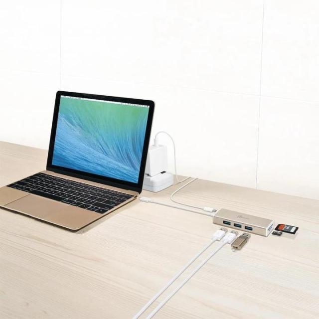 Мултипортов адаптер J5create JCH347, USB-C 3.1,  USB-A 3.0, SD/Micro SD Card Reader