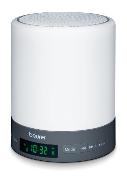 Лампа Beurer WL 50 BT Wake up light, Simulations of sunrise and sunset, Adjustable display brightness, Radio, Alarm, 2 wake-up melodies and 1 sleep melody, Aux input to play your own music (incl. aux cable), Bluetooth