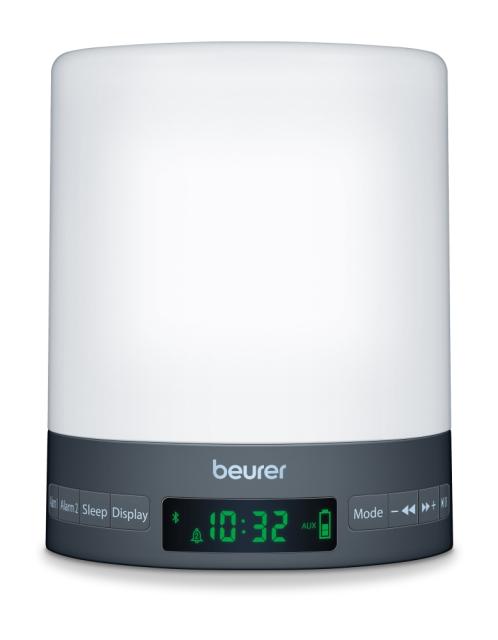 Лампа Beurer WL 50 BT Wake up light, Simulations of sunrise and sunset, Adjustable display brightness, Radio, Alarm, 2 wake-up melodies and 1 sleep melody, Aux input to play your own music (incl. aux cable), Bluetooth