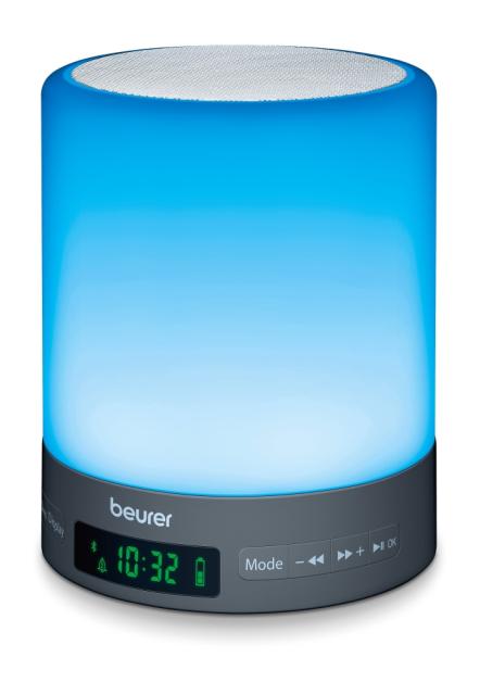 Лампа Beurer WL 50 BT Wake up light, Simulations of sunrise and sunset, Adjustable display brightness, Radio, Alarm, 2 wake-up melodies and 1 sleep melody, Aux input to play your own music (incl. aux cable), Bluetooth