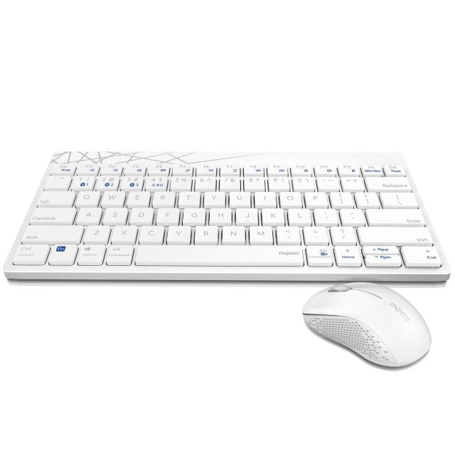 Комплект клавиатура и мишка RAPOO 8000M Multi mode, Bluetooth/Wireless, Бял