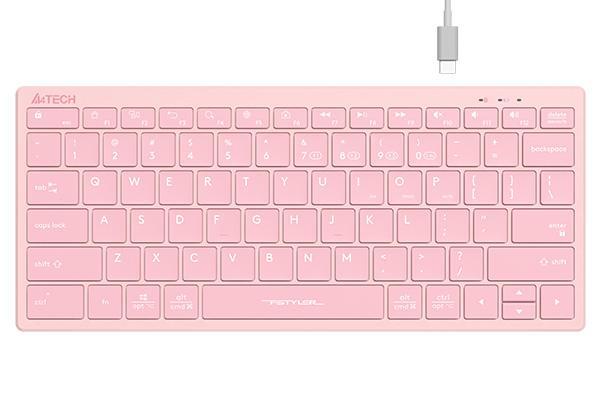 Клавиатура безжична A4TECH FBX51C FStyler Baby pink, безжична, Bluetooth/Wireless, бутони с нисък профил, свързване едновременно с до 4 устройства, kирилизирана, Розовa