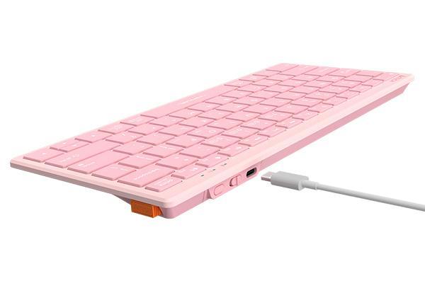 Клавиатура безжична A4TECH FBX51C FStyler Baby pink, безжична, Bluetooth/Wireless, бутони с нисък профил, свързване едновременно с до 4 устройства, kирилизирана, Розовa