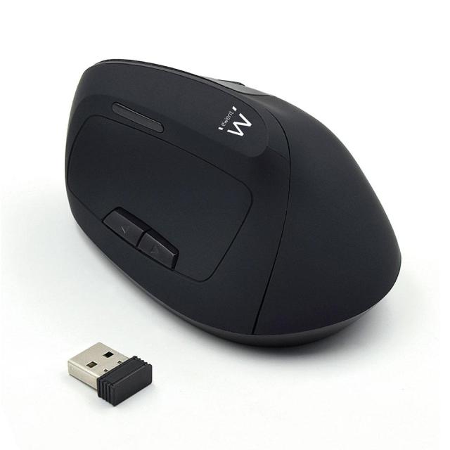 Мишка Ewent EW3158, оптична, безжична, вертикална, 800/1200/1600 dpi, 5 бутона, Черна