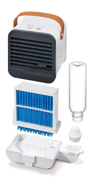Вентилатор Beurer LV 50 Fresh Breeze table fan, Cools for up to 4 hours, Evaporation principle, Removable water tank, 3 settings, Filter change indicator, USB connection, 460 g