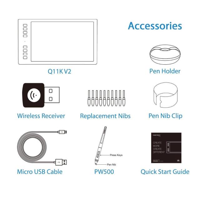 Графичен таблет HUION INSPIROY Q11K V2,  USB, WiFi,  Черен