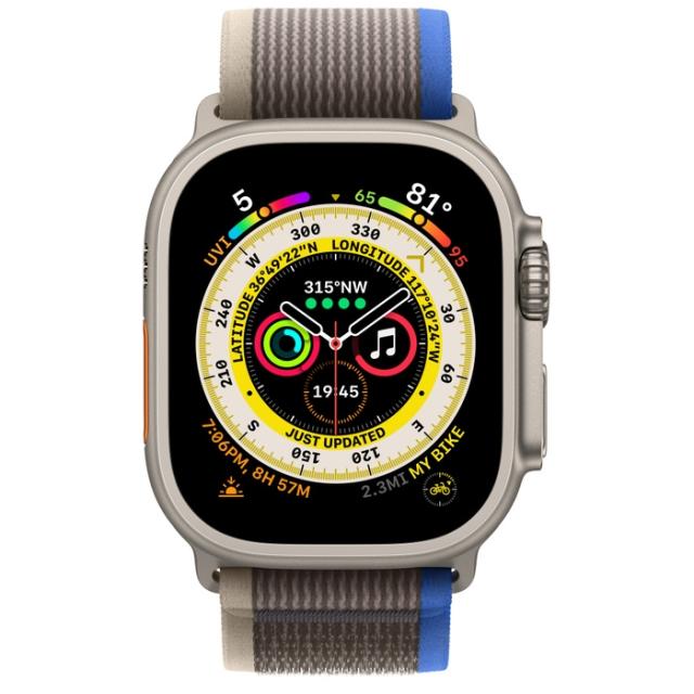 Часовник Apple Watch Ultra GPS + Cellular, 49mm Titanium Case with Blue/Gray Trail Loop - S/M