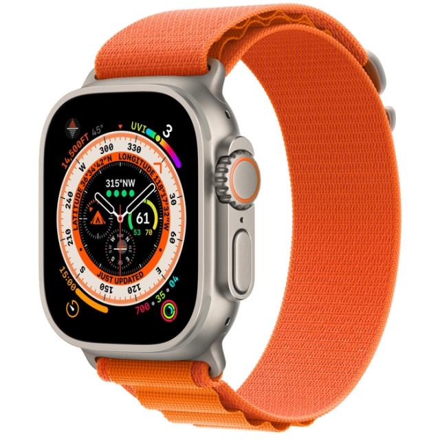 Часовник Apple Watch Ultra GPS + Cellular, 49mm Titanium Case with Orange Alpine Loop - Large