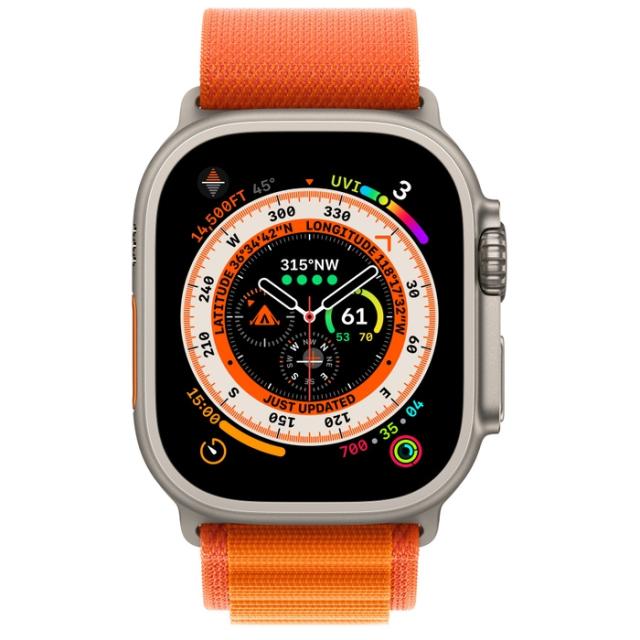 Часовник Apple Watch Ultra GPS + Cellular, 49mm Titanium Case with Orange Alpine Loop - Large