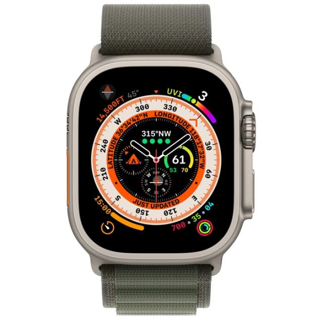 Часовник Apple Watch Ultra GPS + Cellular, 49mm Titanium Case with Green Alpine Loop - Medium