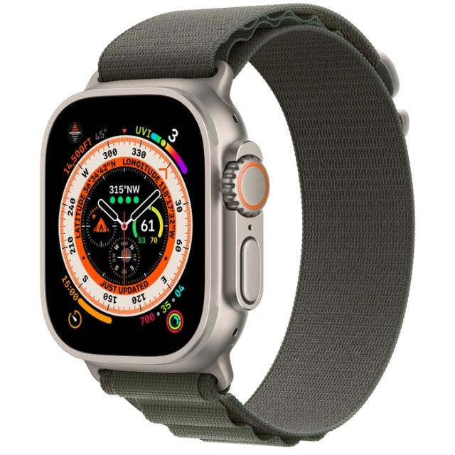 Часовник Apple Watch Ultra GPS + Cellular, 49mm Titanium Case with Green Alpine Loop - Large