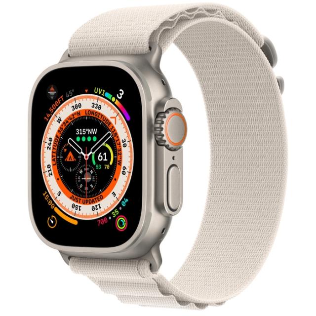 Часовник Apple Watch Ultra GPS + Cellular, 49mm Titanium Case with Starlight Alpine Loop - Large