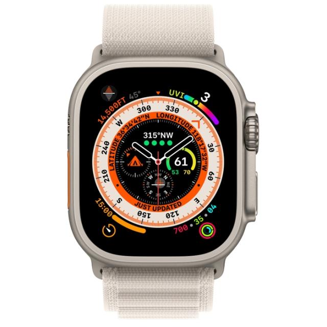 Часовник Apple Watch Ultra GPS + Cellular, 49mm Titanium Case with Starlight Alpine Loop - Large