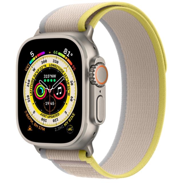 Часовник Apple Watch Ultra GPS + Cellular, 49mm Titanium Case with Yellow/Beige Trail Loop - M/L