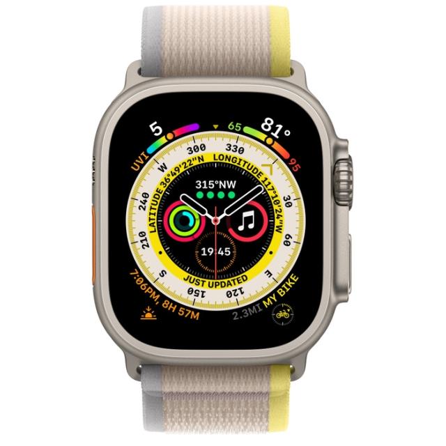 Часовник Apple Watch Ultra GPS + Cellular, 49mm Titanium Case with Yellow/Beige Trail Loop - M/L