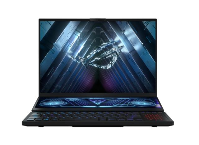 Лаптоп Asus ROG Zephyrus Duo 16 GX650RW-LO129X, AMD Ryzen 9 6900HX (8-core/16-thread, 20MB cache, up to 4.9 GHz max boost), 16" WQXGA (2560 x 1600,16:10) 165Hz, 32GB DDR5-4800 (2*16), NVMe PCIe 1TB M.2 SSD, NVIDIA GeForce RTX 3070 Ti 8GB GDDR6, WiFi 