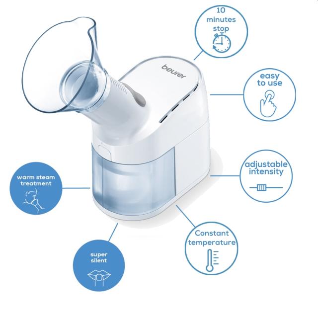 Парен изпарител Beurer SI 40  Steam vaporizer, Includes flexible universal mask for the mouth and nose, Steam setting, Mains operation