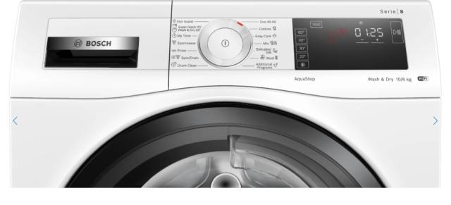 Пералня със сушилня Bosch WDU8H543EU, SER8 Washer-dryer 10/6kg, D/A, 1400rpm, 52/70/60dB(A), HC, DirectSelect Display, Aquastop, Interior light, Hybrid heating, waveDrum 70l, Iron Assist, W/W+D 50/74l 3:55/08:00h, chrome blackgray door
