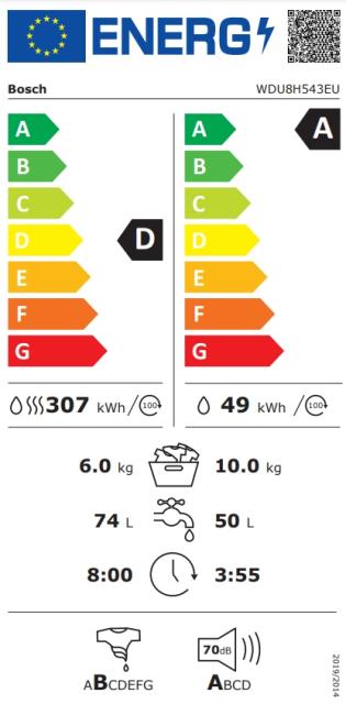 Пералня със сушилня Bosch WDU8H543EU, SER8 Washer-dryer 10/6kg, D/A, 1400rpm, 52/70/60dB(A), HC, DirectSelect Display, Aquastop, Interior light, Hybrid heating, waveDrum 70l, Iron Assist, W/W+D 50/74l 3:55/08:00h, chrome blackgray door