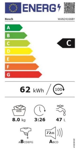 Пералня Bosch WAN24166BY, SER4 Washing machine 8kg, C, 1200rpm, 51/72dB(A), white-blackgrey door
