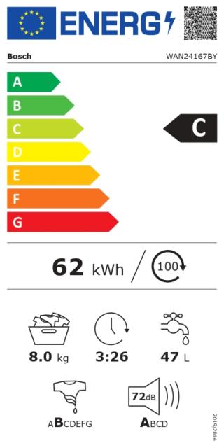 Пералня Bosch WAN24167BY, SER4 Washing machine 8kg, C, 1200rpm, 51/72dB(A), black-black grey door