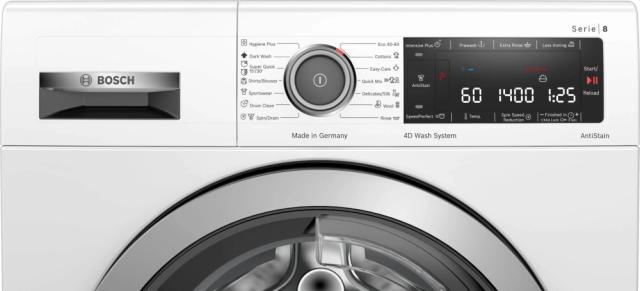 Пералня Bosch WAV28M00BY, SER8 Washing machine 9kg, A, 1400rpm, 49/70dB(A), 4D Wash, AntiStain 4, AquaStop, Interior light, waveDrum 65l, chrome black-grey grey door