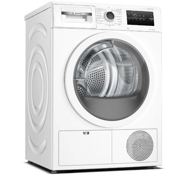 Сушилня Bosch WTH85206BY SER4, Tumble dryer with heat pump 8 kg , Energy efficiency A++,  65 dB, EasyClean AutoDry, Anti-vibration design, Fast drying 40 ', Drum volume 112 l, white
