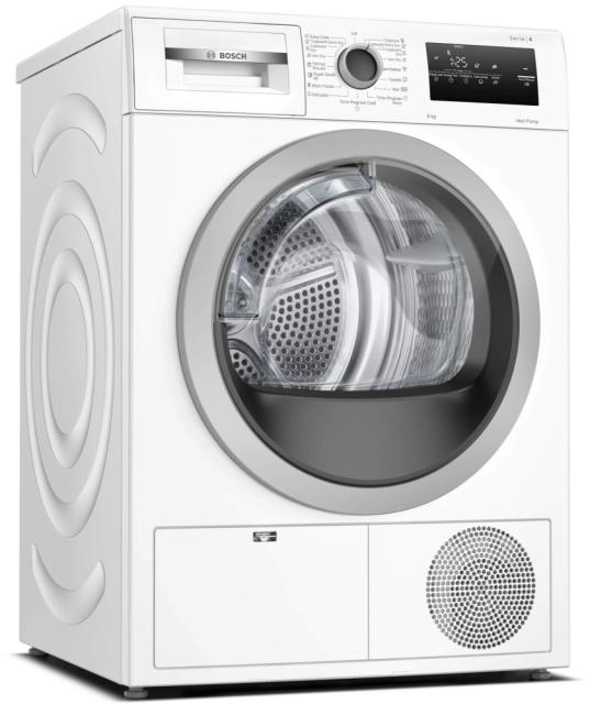 Сушилня Bosch WTH85207BY SER4, Tumble dryer with heat pump 8 kg , Energy efficiency A++,  65 dB, EasyClean AutoDry, Anti-vibration design, Fast drying 40 ', Drum volume 112 l, white