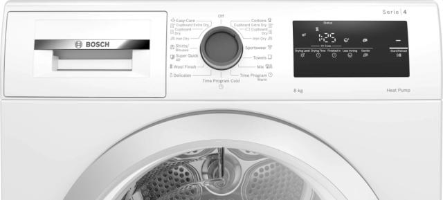 Сушилня Bosch WTH85207BY SER4, Tumble dryer with heat pump 8 kg , Energy efficiency A++,  65 dB, EasyClean AutoDry, Anti-vibration design, Fast drying 40 ', Drum volume 112 l, white