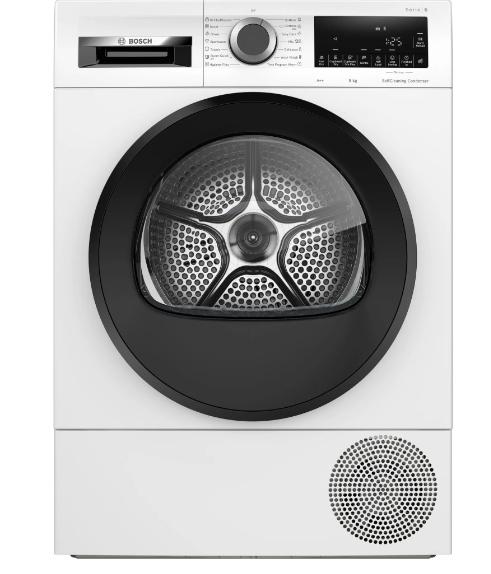 Сушилня Bosch WQG14500BY, SER6 Tumble dryer with heat pump 9kg A++ 64dB, SelfCleaningCondenser, drain set, black-blackgrey door, silver-black soft dial