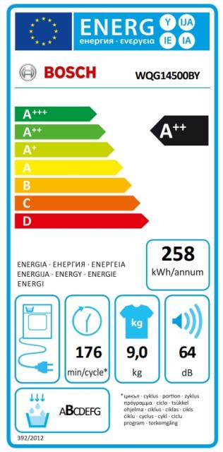 Сушилня Bosch WQG14500BY, SER6 Tumble dryer with heat pump 9kg A++ 64dB, SelfCleaningCondenser, drain set, black-blackgrey door, silver-black soft dial