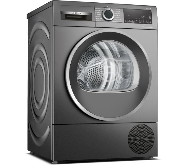 Сушилня Bosch WQG235DREU, SER6 Tumble dryer with heat pump 8kg A+++ / A cond., 64dB, selfCleaning Condenser, Reverse tumble action, silver/black grey door, Cast iron grey