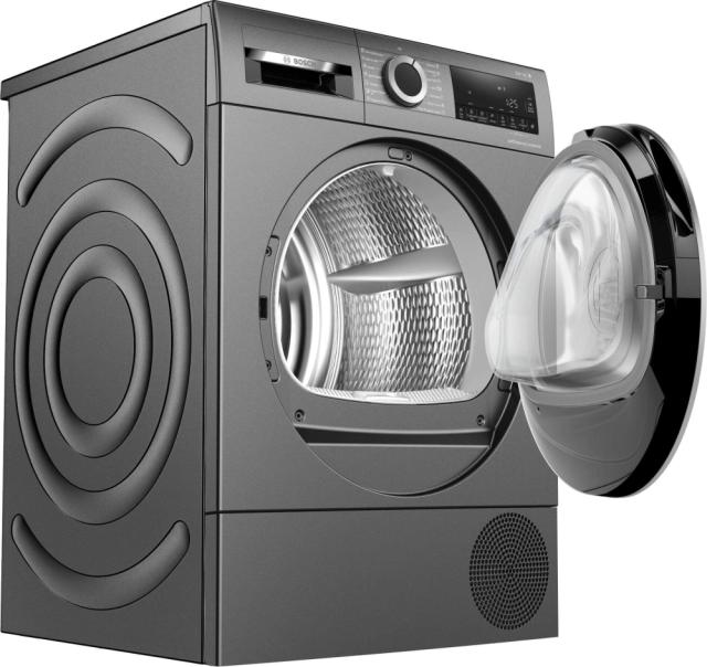 Сушилня Bosch WQG235DREU, SER6 Tumble dryer with heat pump 8kg A+++ / A cond., 64dB, selfCleaning Condenser, Reverse tumble action, silver/black grey door, Cast iron grey