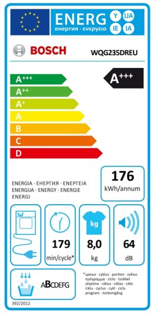 Сушилня Bosch WQG235DREU, SER6 Tumble dryer with heat pump 8kg A+++ / A cond., 64dB, selfCleaning Condenser, Reverse tumble action, silver/black grey door, Cast iron grey