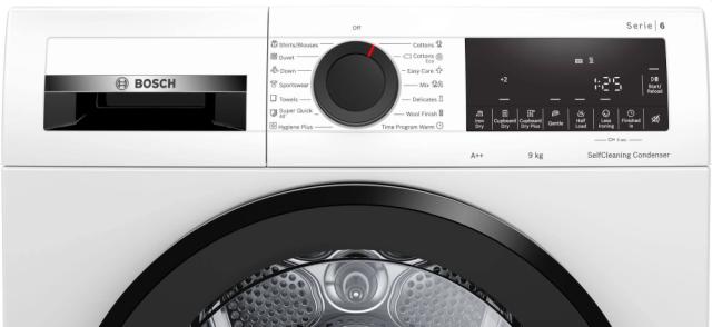 Сушилня Bosch WQG24500BY, SER6 Tumble dryer with heat pump 9kg A++ 64dB, SelfCleaning condenser, drain set, black-blackgrey door, black-black soft dial