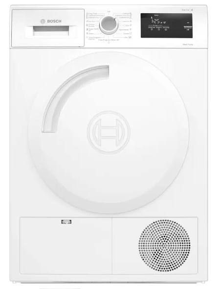 Сушилня Bosch WTH83002BY, SER4 Tumble dryer with heat pump 7kg A+ 65dB EasyClean, drain kit acc. WTZ1110, inox drum, white plastic branded door