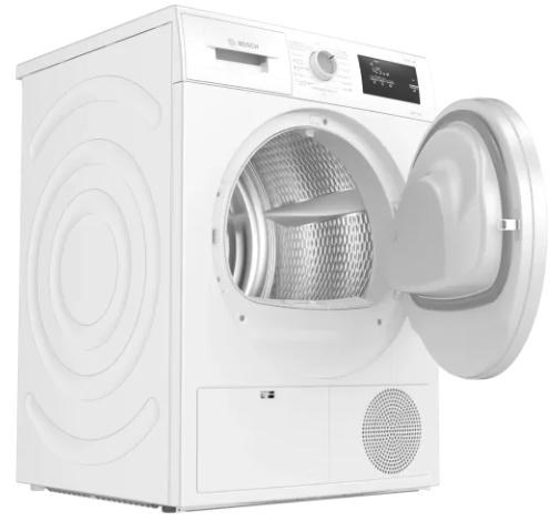 Сушилня Bosch WTH83002BY, SER4 Tumble dryer with heat pump 7kg A+ 65dB EasyClean, drain kit acc. WTZ1110, inox drum, white plastic branded door