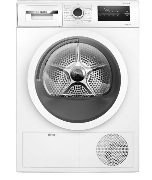 Сушилня Bosch WTH85205BY, SER4 Tumble dryer with heat pump 7kg A++ 65dB EasyClean, white-blackgrey door, drain kit acc. WTZ1110